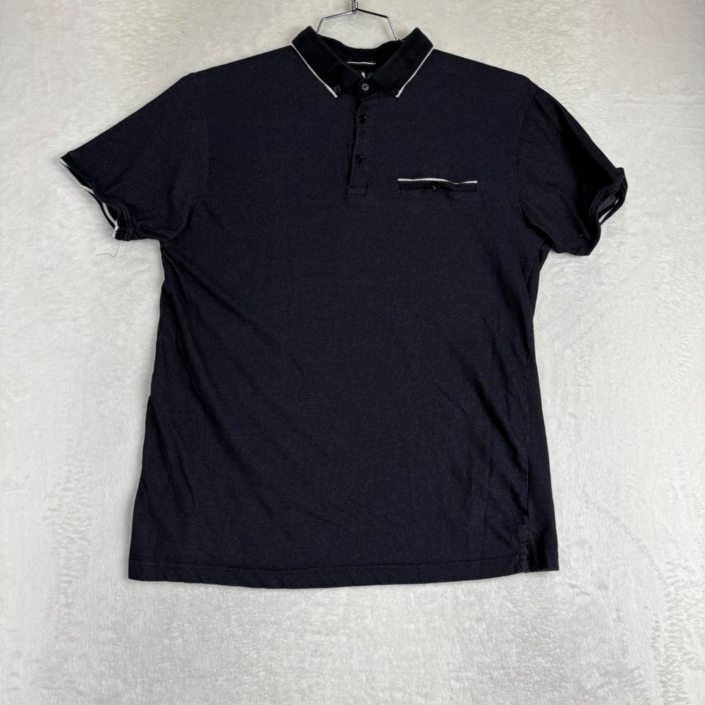 Cactus Man Ricky Singh Womens Large Navy Blue Tipped Polo Shirt Micro Pattern